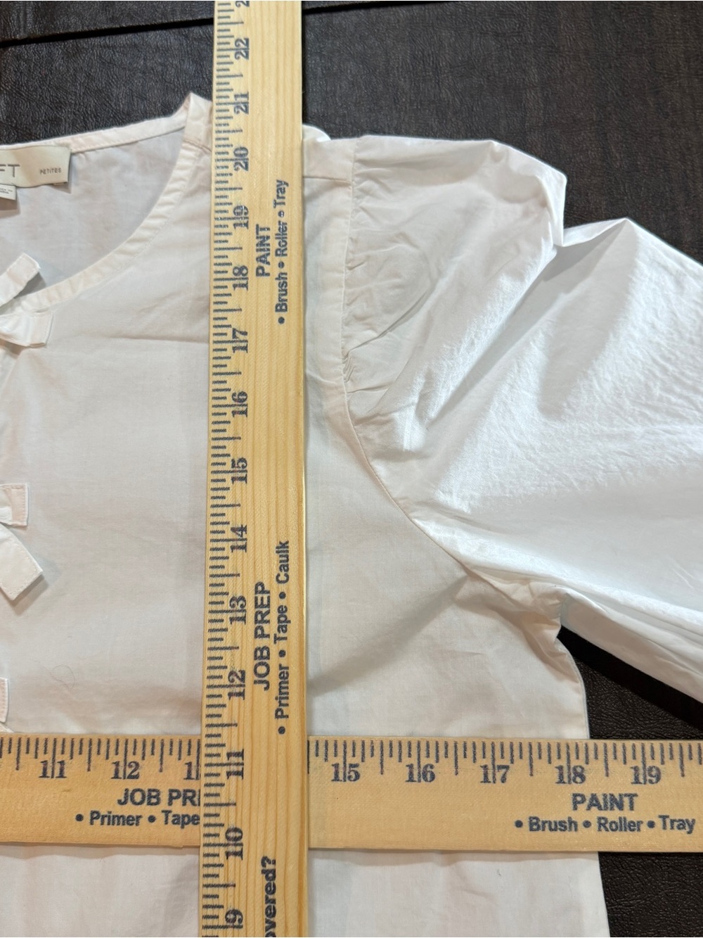 LOFT Petites XXSP White Bow Front Puff Sleeve Blouse - Picture 3 of 8